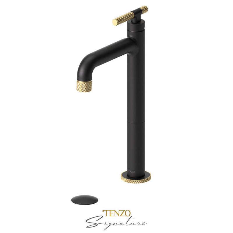 Tenzo Bellacio-F Tall Single Lavatory Faucet With (Overflow) Drain Matte Black/Brushed Gold - BE11H-F-P-MB-BG