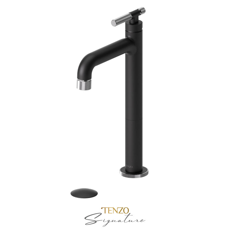 Tenzo Bellacio-F Tall Single Lavatory Faucet With (Overflow) Drain Matte Black/Chrome - BE11H-F-P-MB-CR