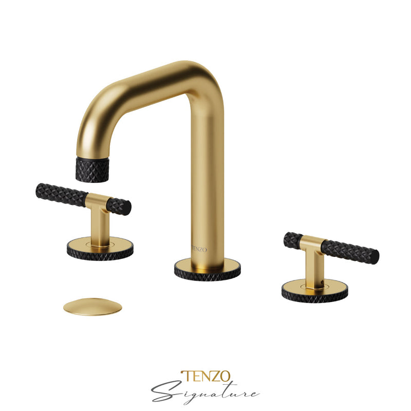 Tenzo Bellacio-C 8in Lavatory Faucet With (Overflow) Drain Brushed Gold/Matte Black - BE13-C-P-BG-MB