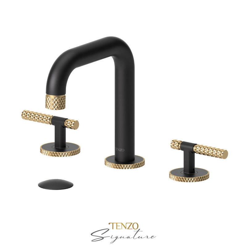 Tenzo Bellacio-C 8in Lavatory Faucet With (Overflow) Drain Matte Black/Brushed Gold - BE13-C-P-MB-BG