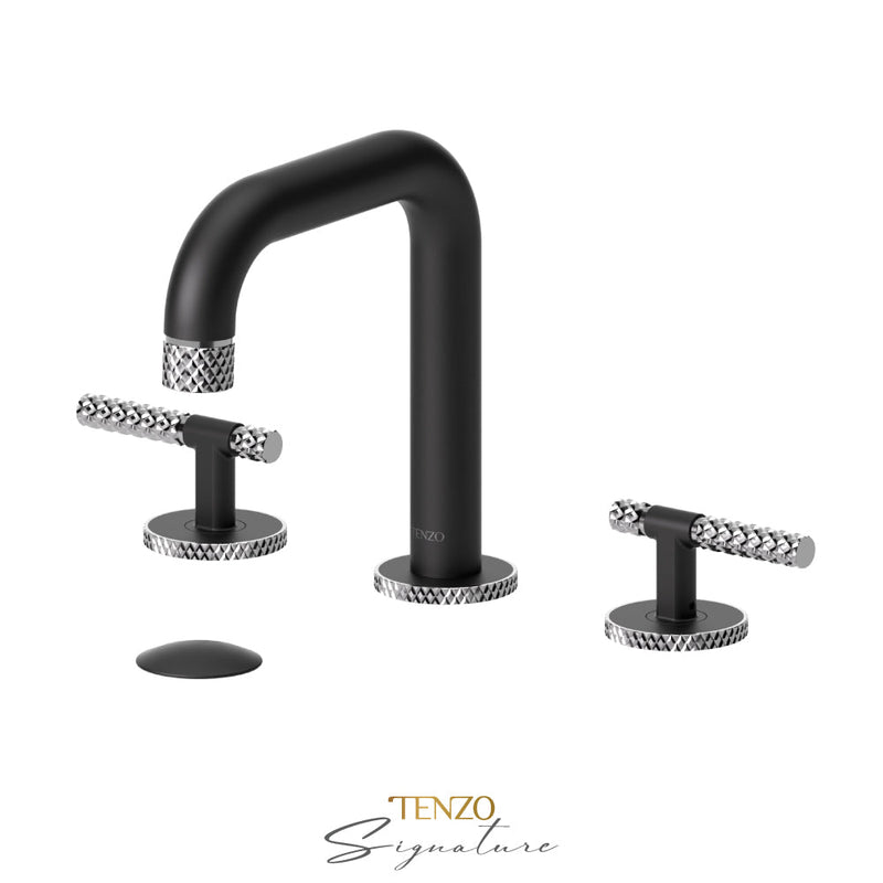 Tenzo Bellacio-C 8in Lavatory Faucet With (Overflow) Drain Matte Black/Chrome - BE13-C-P-MB-CR