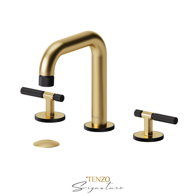 Tenzo Bellacio-F 8in Lavatory Faucet With (Overflow) Drain Brushed Gold/Matte Black - BE13-F-P-BG-MB