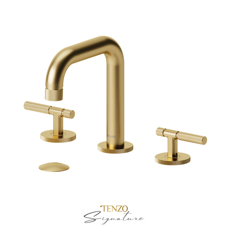 Tenzo Bellacio-F 8in Lavatory Faucet With (Overflow) Drain Brushed Gold - BE13-F-P-BG