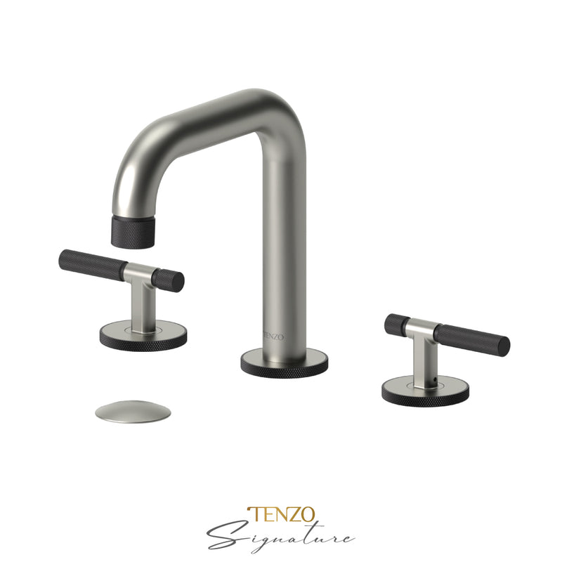 Robinet de lavabo Tenzo Bellacio-F 8 po avec drain (avec/sans trop-plein) nickel brossé/noir mat - BE13-F-W-BN-MB