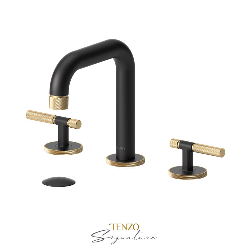 Tenzo Bellacio-F 8in Lavatory Faucet With (Overflow) Drain Matte Black/Brushed Gold - BE13-F-P-MB-BG