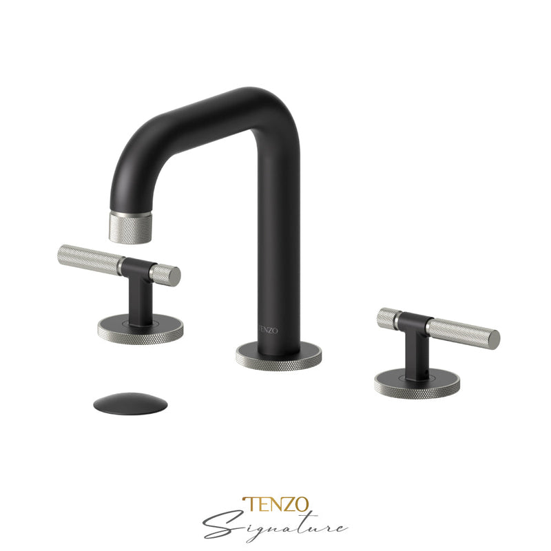 Tenzo Bellacio-F 8in Lavatory Faucet With (Overflow) Drain Matte Black/Brushed Nickel - BE13-F-P-MB-BN