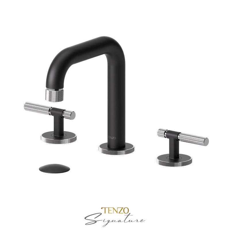 Tenzo Bellacio-F 8in Lavatory Faucet With (Overflow) Drain Matte Black/Chrome - BE13-F-P-MB-CR