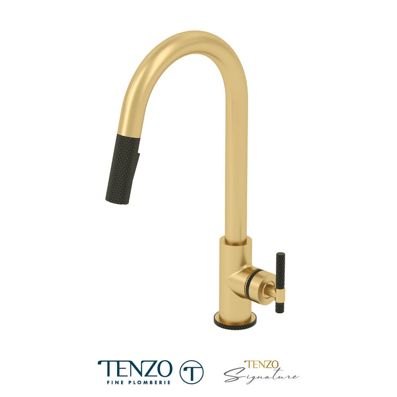 Tenzo Bellacio Single-Handle Kitchen Faucet With Pull-Down & 2-Function Hand Shower Brushed Gold / Matte Black - BE130-C-BG-MB