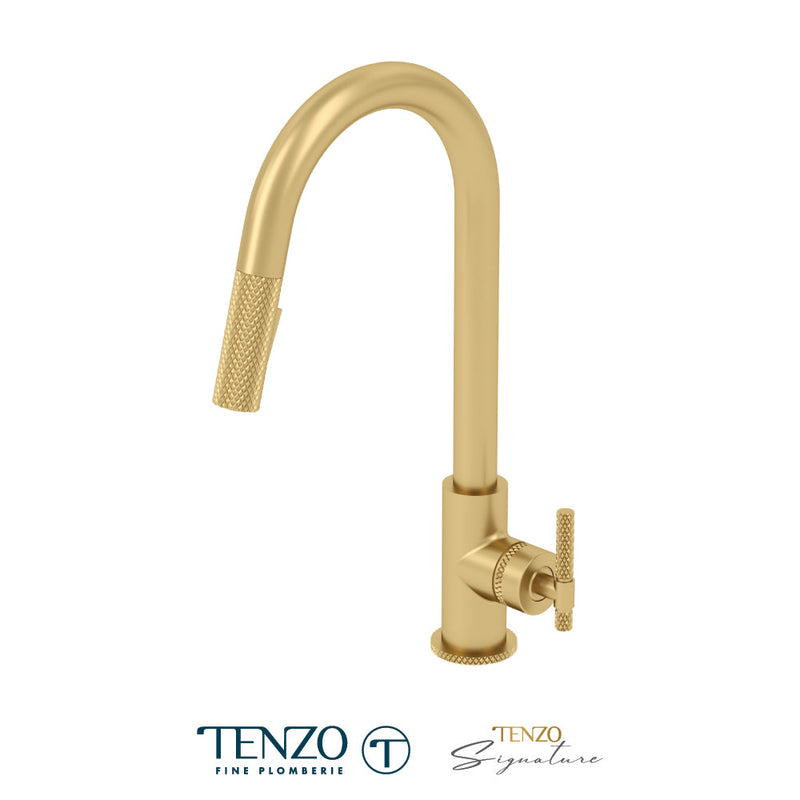Tenzo Bellacio Single-Handle Kitchen Faucet With Pull-Down & 2-Function Hand Shower Brushed Gold - BE130-C-BG