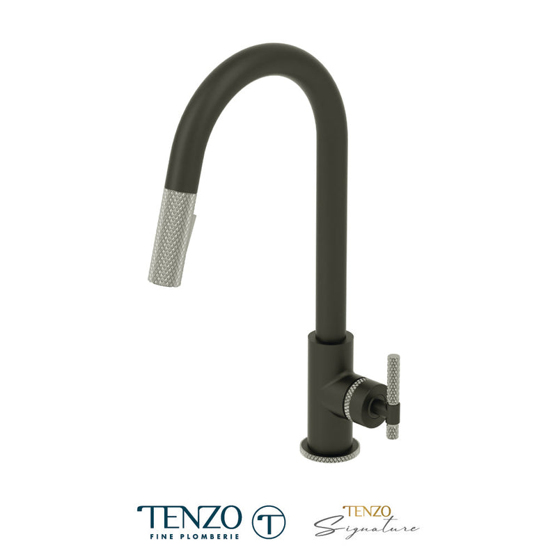 Tenzo Bellacio Single-Handle Kitchen Faucet With Pull-Down & 2-Function Hand Shower Matte Black / Stainless Steel - BE130-C-MB-SS
