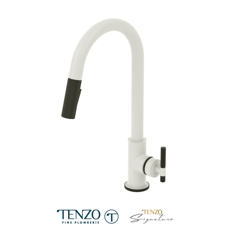 Tenzo Bellacio Single-Handle Kitchen Faucet With Pull-Down & 2-Function Hand Shower Matte White / Matte Black - BE130-C-MW-MB