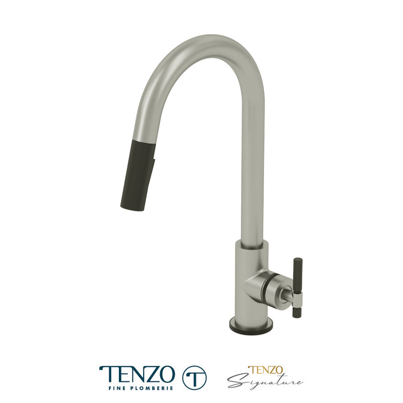 Tenzo Bellacio Single-Handle Kitchen Faucet With Pull-Down & 2-Function Hand Shower Stainless Steel / Matte Black - BE130-C-SS-MB