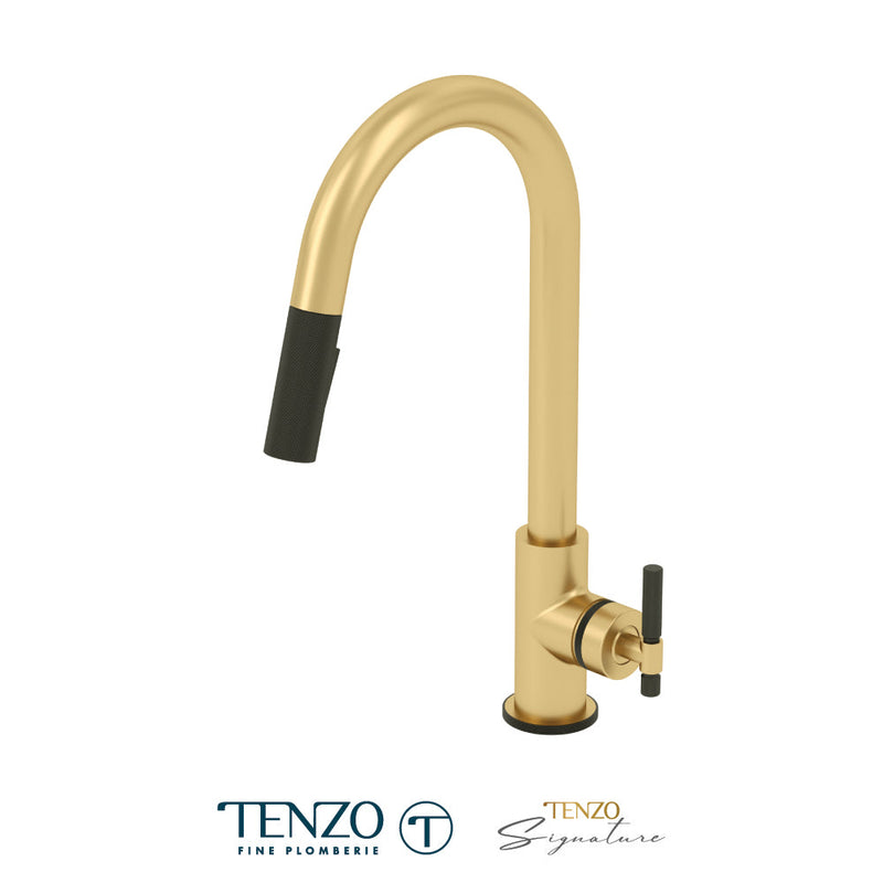 Tenzo Bellacio Single-Handle Kitchen Faucet With Pull-Down & 2-Function Hand Shower Brushed Gold / Matte Black - BE130-F-BG-MB