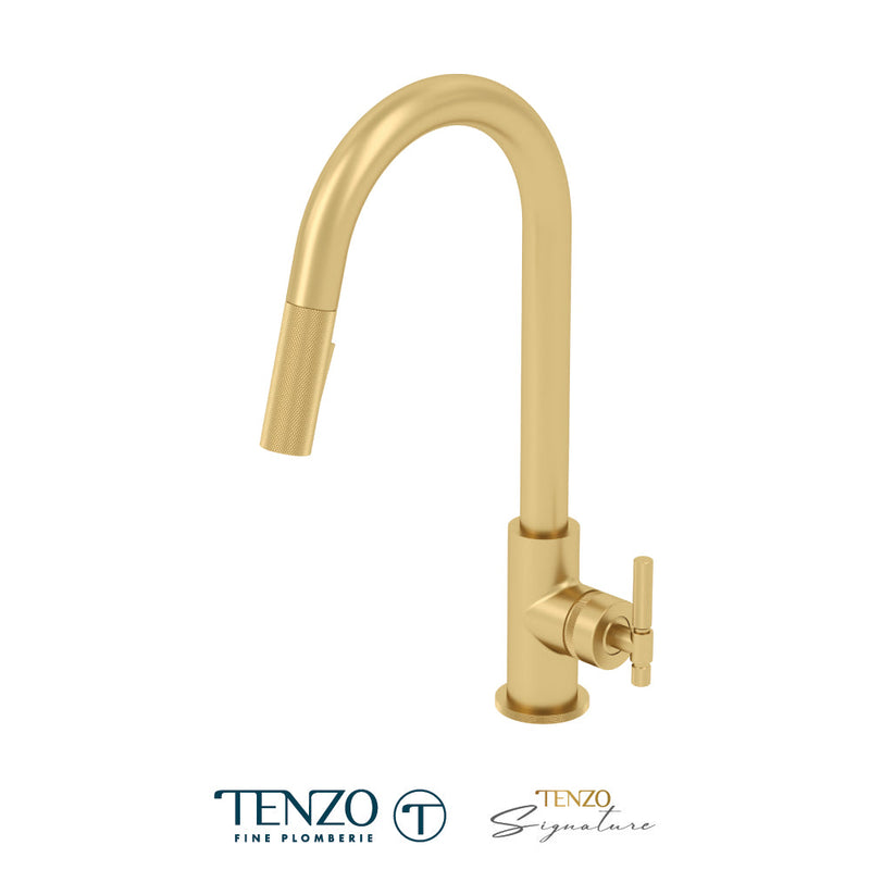 Tenzo Bellacio Single-Handle Kitchen Faucet With Pull-Down & 2-Function Hand Shower Brushed Gold - BE130-F-BG
