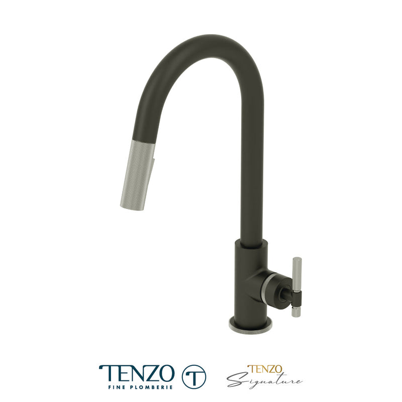 Tenzo Bellacio Single-Handle Kitchen Faucet With Pull-Down & 2-Function Hand Shower Matte Black / Stainless Steel - BE130-F-MB-SS