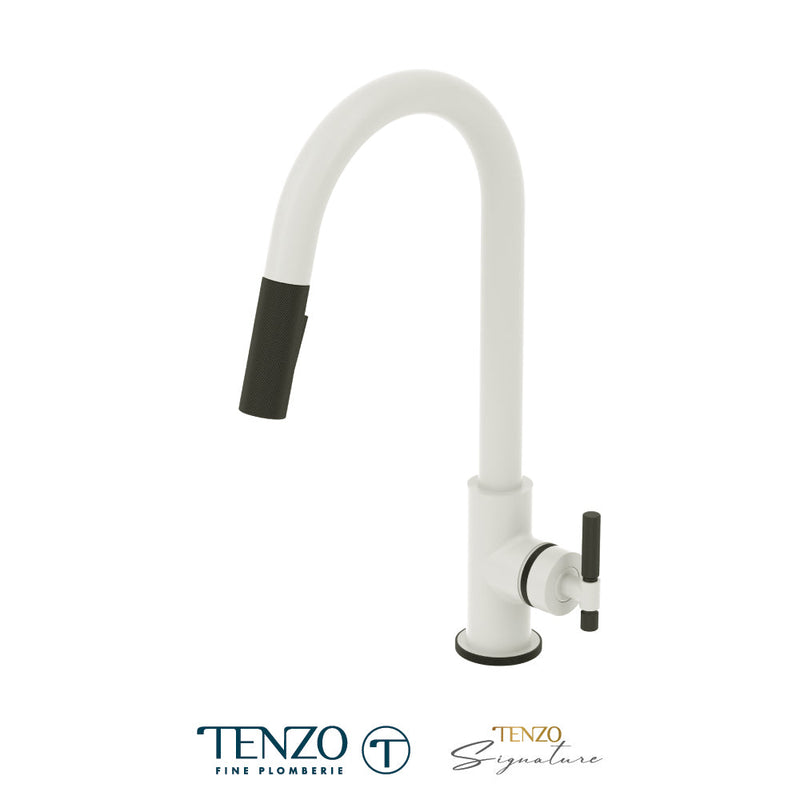 Tenzo Bellacio Single-Handle Kitchen Faucet With Pull-Down & 2-Function Hand Shower Matte White / Matte Black - BE130-F-MW-MB