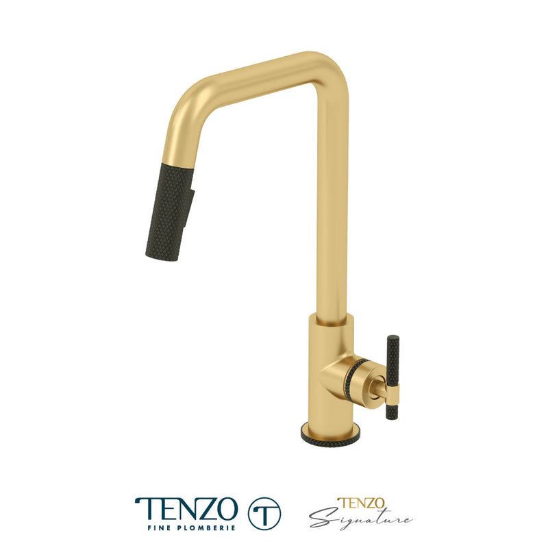 Tenzo Bellacio Single-Handle Kitchen Faucet With Pull-Down & 2-Function Hand Shower Brushed Gold / Matte Black - BE131-C-BG-MB