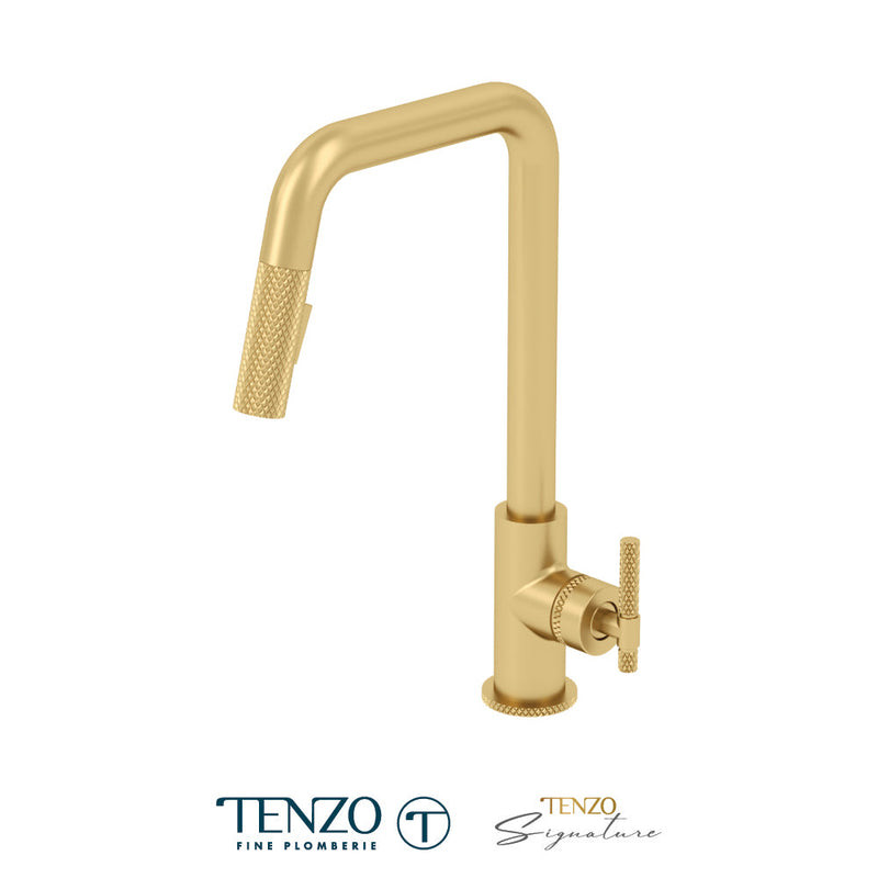 Tenzo Bellacio Single-Handle Kitchen Faucet With Pull-Down & 2-Function Hand Shower Brushed Gold - BE131-C-BG
