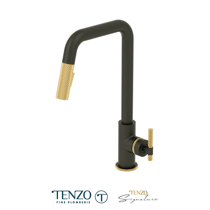 Tenzo Bellacio Single-Handle Kitchen Faucet With Pull-Down & 2-Function Hand Shower Matte Black / Brushed Gold - BE131-C-MB-BG
