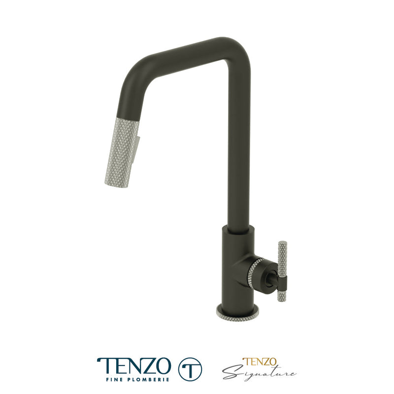 Tenzo Bellacio Single-Handle Kitchen Faucet With Pull-Down & 2-Function Hand Shower Matte Black / Stainless Steel - BE131-C-MB-SS