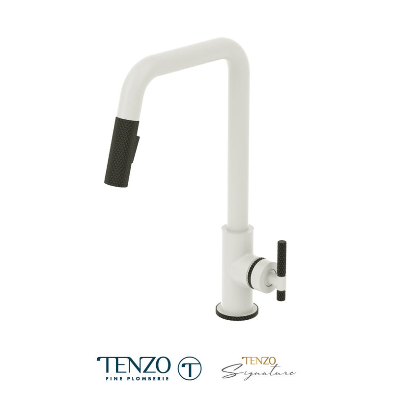 Tenzo Bellacio Single-Handle Kitchen Faucet With Pull-Down & 2-Function Hand Shower Matte White / Matte Black - BE131-C-MW-MB
