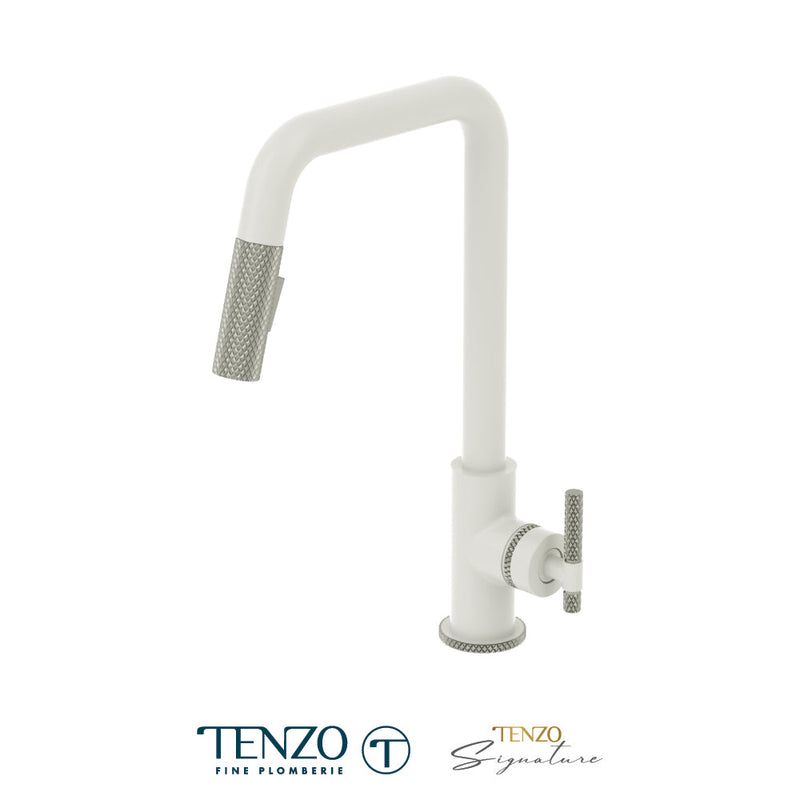 Tenzo Bellacio Single-Handle Kitchen Faucet With Pull-Down & 2-Function Hand Shower Matte White / Stainless Steel - BE131-C-MW-SS