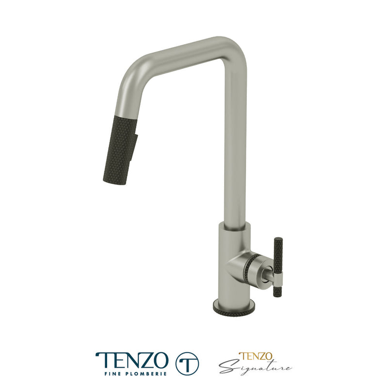 Tenzo Bellacio Single-Handle Kitchen Faucet With Pull-Down & 2-Function Hand Shower Stainless Steel / Matte Black - BE131-C-SS-MB