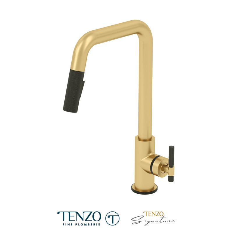 Tenzo Bellacio Single-Handle Kitchen Faucet With Pull-Down & 2-Function Hand Shower Brushed Gold / Matte Black - BE131-F-BG-MB