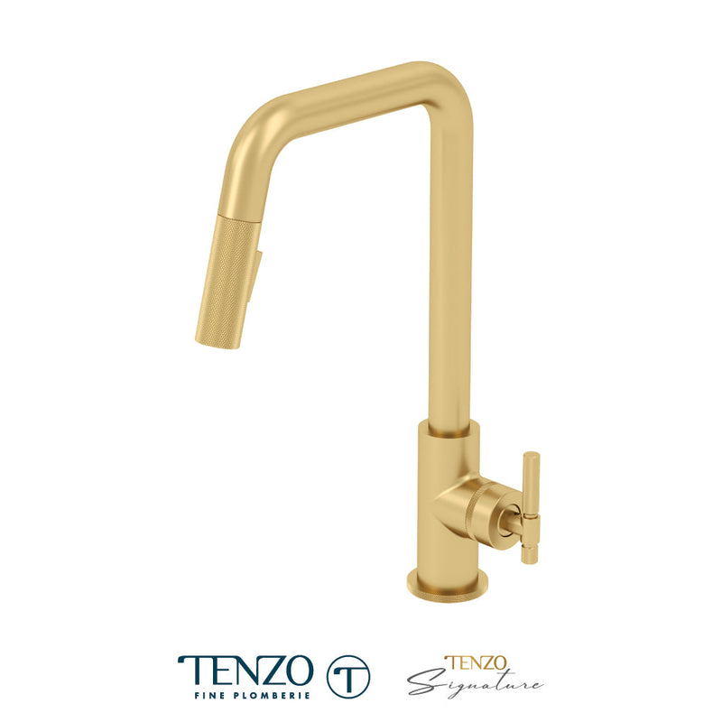 Tenzo Bellacio Single-Handle Kitchen Faucet With Pull-Down & 2-Function Hand Shower Brushed Gold - BE131-F-BG