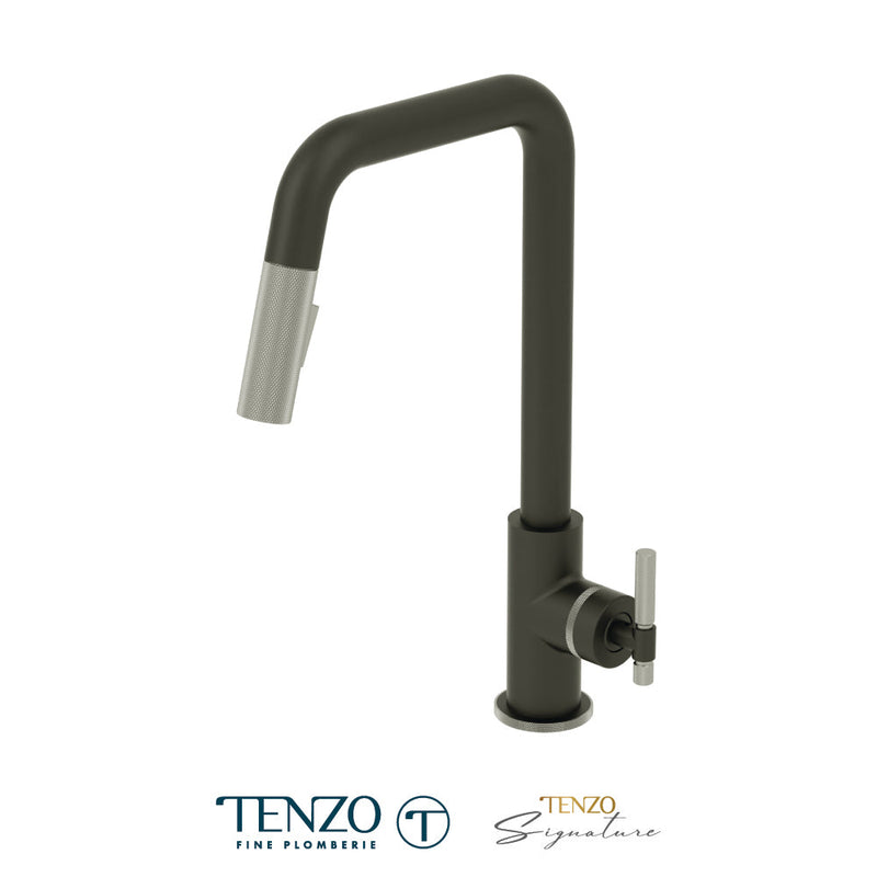 Tenzo Bellacio Single-Handle Kitchen Faucet With Pull-Down & 2-Function Hand Shower Matte Black / Stainless Steel - BE131-F-MB-SS