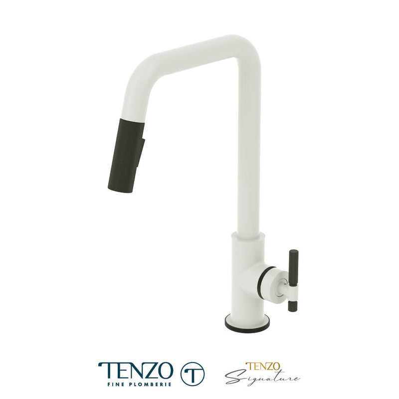 Tenzo Bellacio Single-Handle Kitchen Faucet With Pull-Down & 2-Function Hand Shower Matte White / Matte Black - BE131-F-MW-MB
