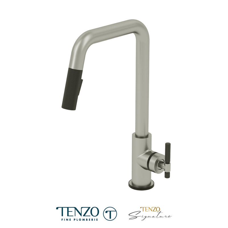 Tenzo Bellacio Single-Handle Kitchen Faucet With Pull-Down & 2-Function Hand Shower Stainless Steel / Matte Black - BE131-F-SS-MB