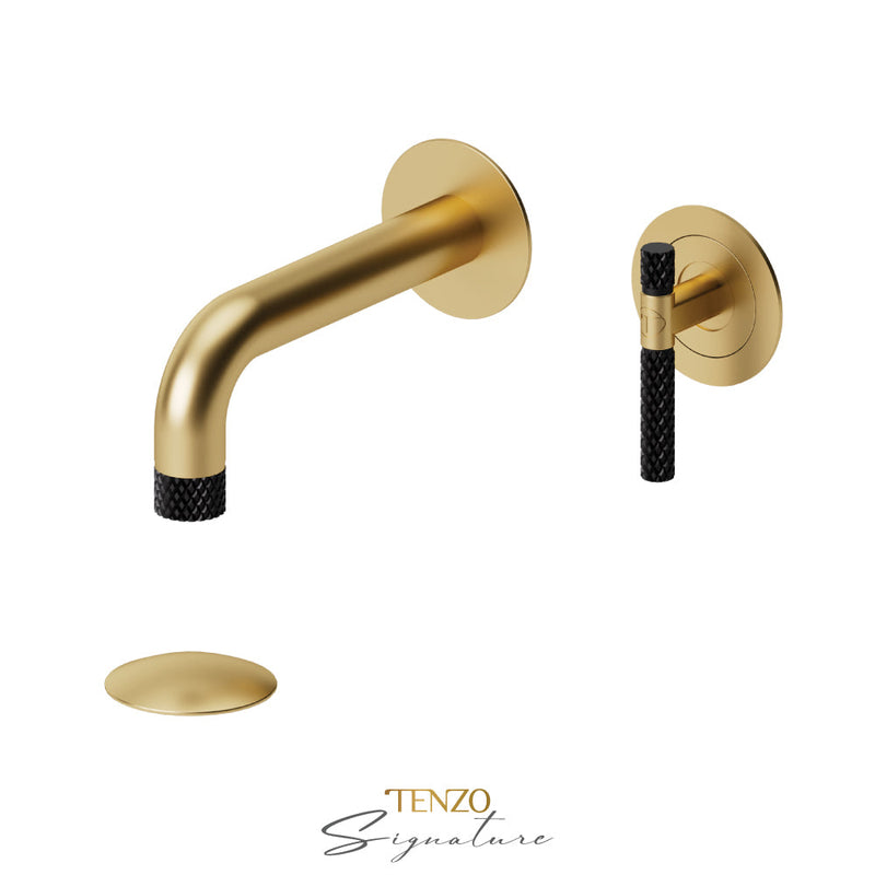 Tenzo Bellacio-C Wall Mount Lavatory Faucet With (Overflow) Drain Brushed Gold/Matte Black - BE14-C-P-BG-MB