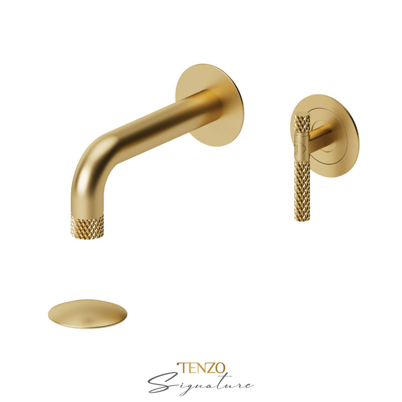 Tenzo Bellacio-C Wall Mount Lavatory Faucet With (Overflow) Drain Brushed Gold - BE14-C-P-BG