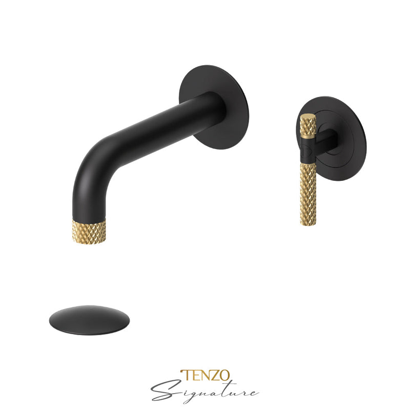 Tenzo Bellacio-C Wall Mount Lavatory Faucet With (Overflow) Drain Matte Black/Brushed Gold - BE14-C-P-MB-BG