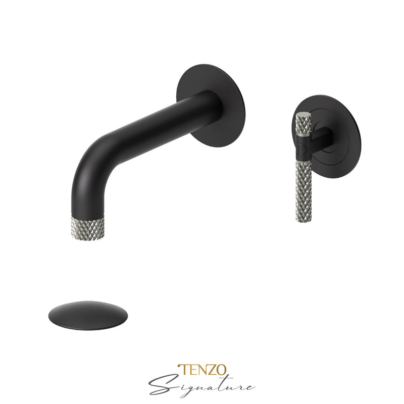 Tenzo Bellacio-C Wall Mount Lavatory Faucet With (Overflow) Drain Matte Black/Brushed Nickel - BE14-C-P-MB-BN