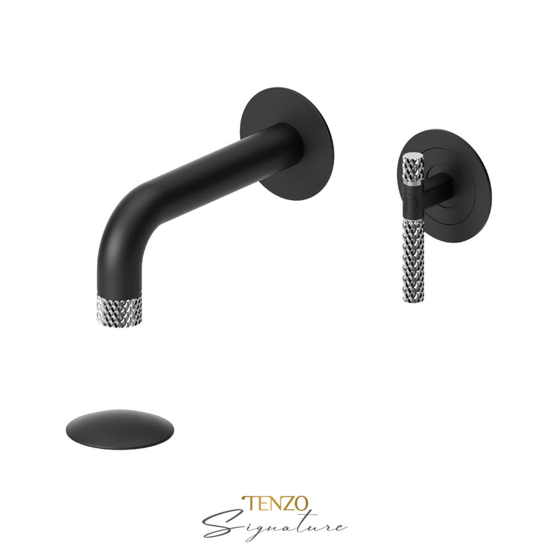 Tenzo Bellacio-C Wall Mount Lavatory Faucet With (Overflow) Drain Matte Black/Chrome - BE14-C-P-MB-CR