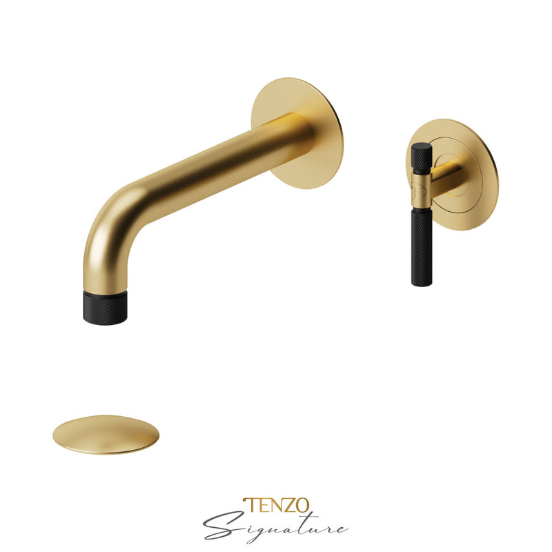 Tenzo Bellacio-F Wall Mount Lavatory Faucet With (Overflow) Drain Brushed Gold/Matte Black - BE14-F-P-BG-MB