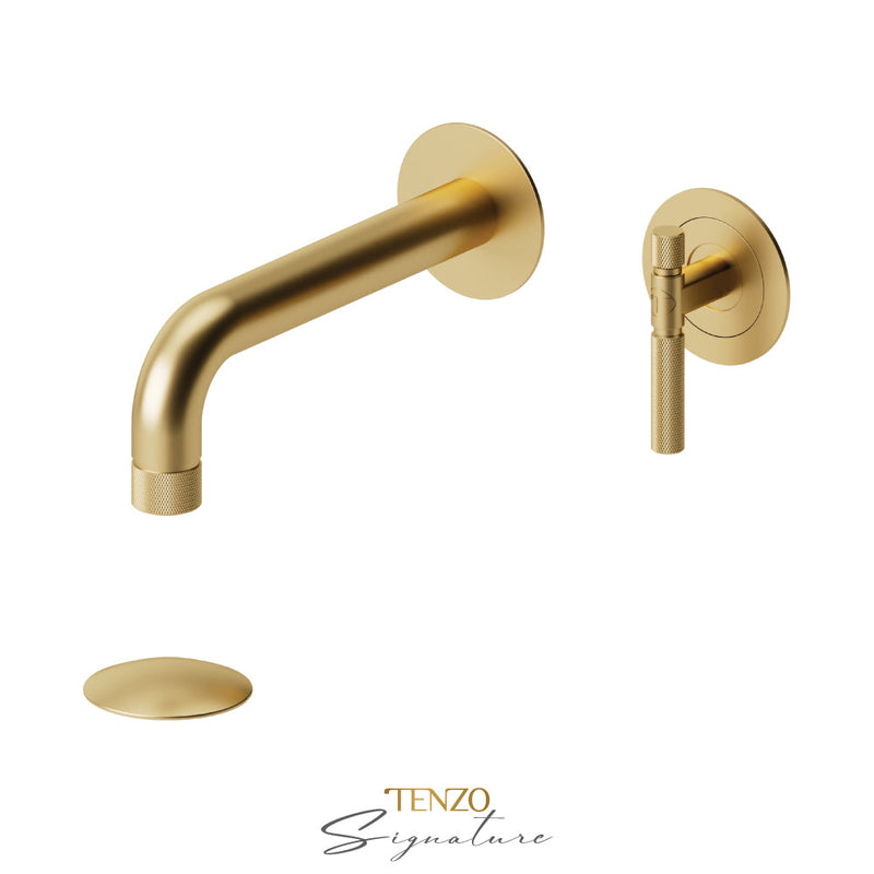 Tenzo Bellacio-F Wall Mount Lavatory Faucet With (Overflow) Drain Brushed Gold - BE14-F-P-BG
