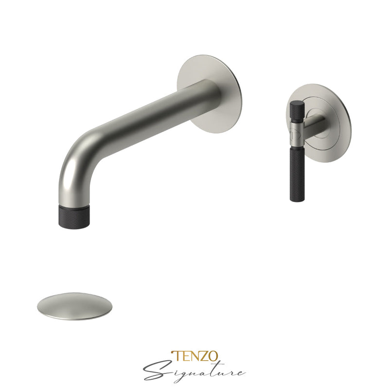 Tenzo Bellacio-F Wall Mount Lavatory Faucet With (Overflow) Drain Brushed Nickel/Matte Black - BE14-F-P-BN-MB