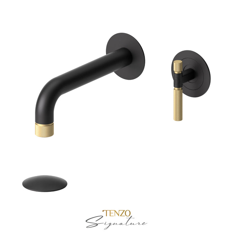 Tenzo Bellacio-F Wall Mount Lavatory Faucet With (Overflow) Drain Matte Black/Brushed Gold - BE14-F-P-MB-BG