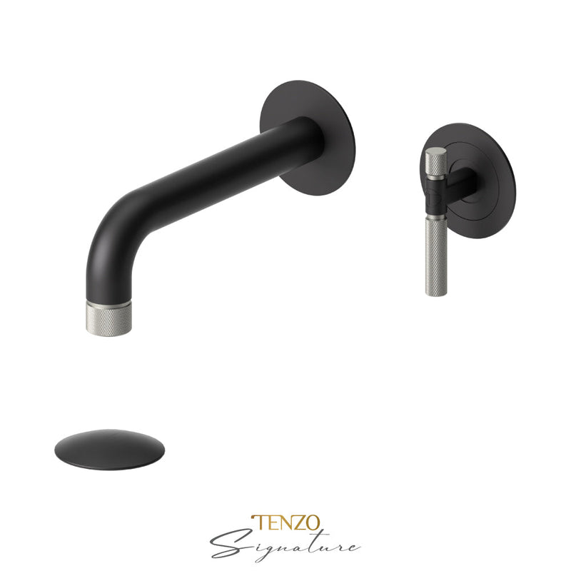 Tenzo Bellacio-F Wall Mount Lavatory Faucet With (Overflow) Drain Matte Black/Brushed Nickel - BE14-F-P-MB-BN