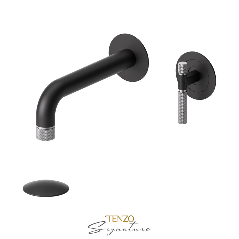 Tenzo Bellacio-F Wall Mount Lavatory Faucet With (Overflow) Drain Matte Black/Chrome - BE14-F-P-MB-CR