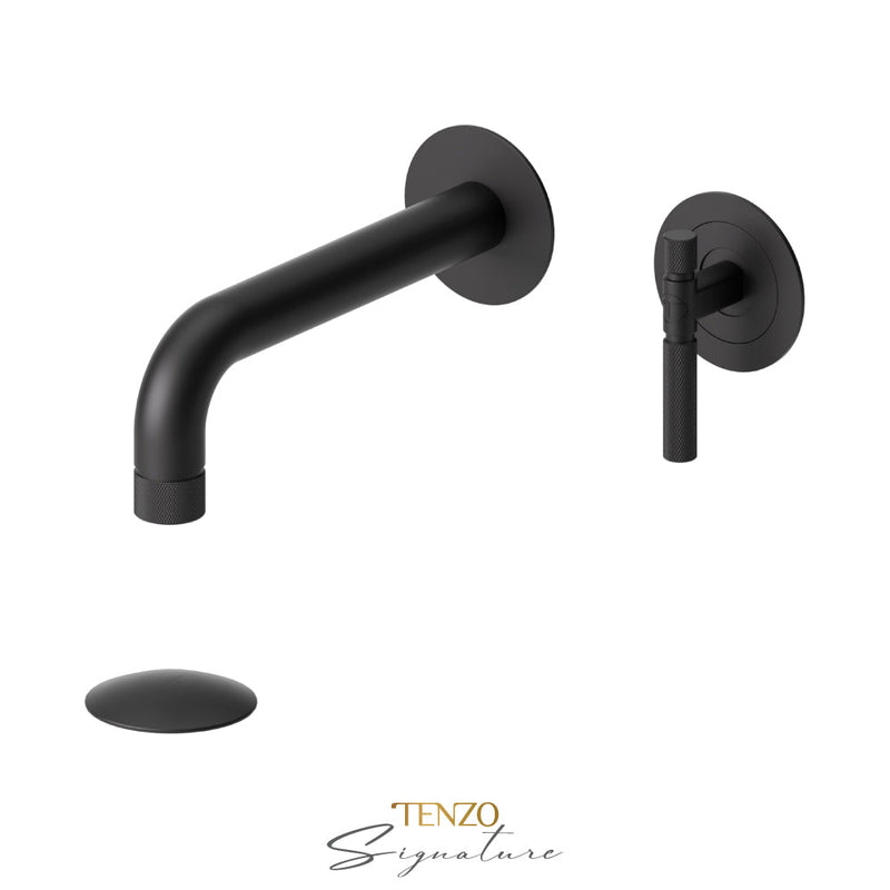 Tenzo Bellacio-F Wall Mount Lavatory Faucet With (Overflow) Drain Matte Black - BE14-F-P-MB