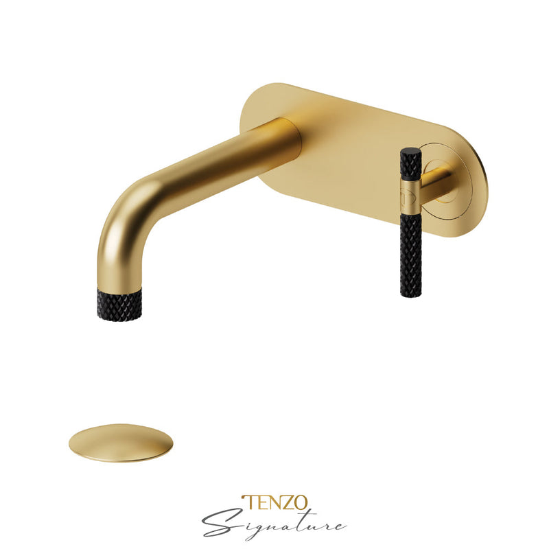 Tenzo Bellacio-C Wall Mount Lavatory Faucet With (Overflow) Drain Brushed Gold/Matte Black - BE15-C-P-BG-MB