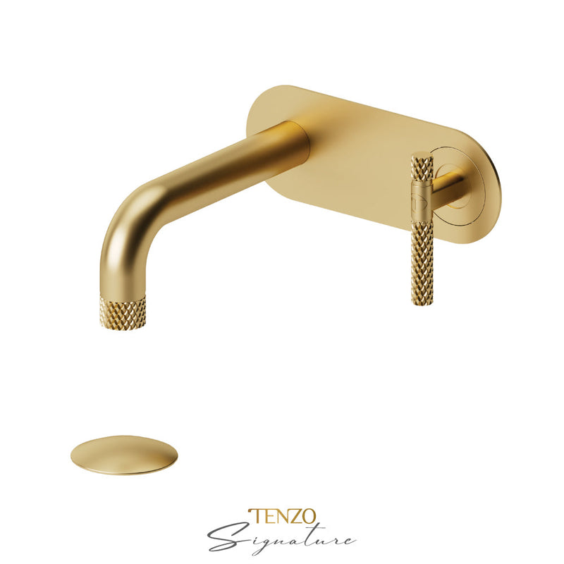 Tenzo Bellacio-C Wall Mount Lavatory Faucet With (Overflow) Drain Brushed Gold - BE15-C-P-BG