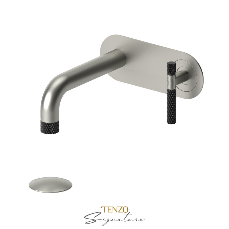 Tenzo Bellacio-C Wall Mount Lavatory Faucet With (W/O Overflow) Drain Brushed Nickel/Matte Black - BE15-C-W-BN-MB