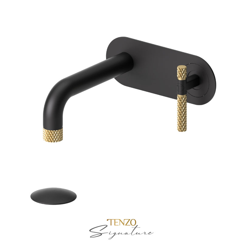 Tenzo Bellacio-C Wall Mount Lavatory Faucet With (W/O Overflow) Drain Matte Black/Brushed Gold - BE15-C-W-MB-BG