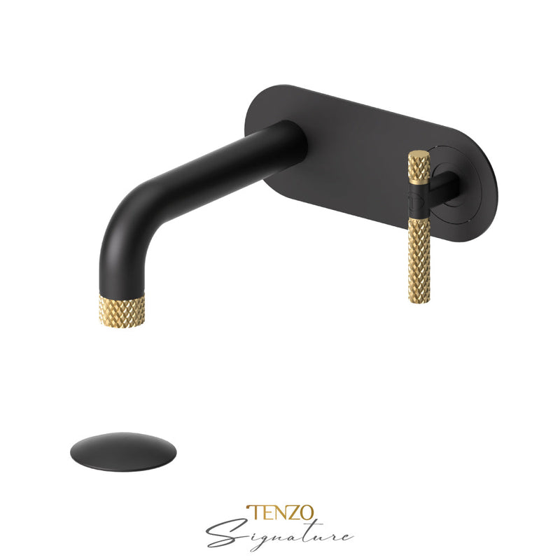 Tenzo Bellacio-C Wall Mount Lavatory Faucet With (Overflow) Drain Matte Black/Brushed Gold - BE15-C-P-MB-BG