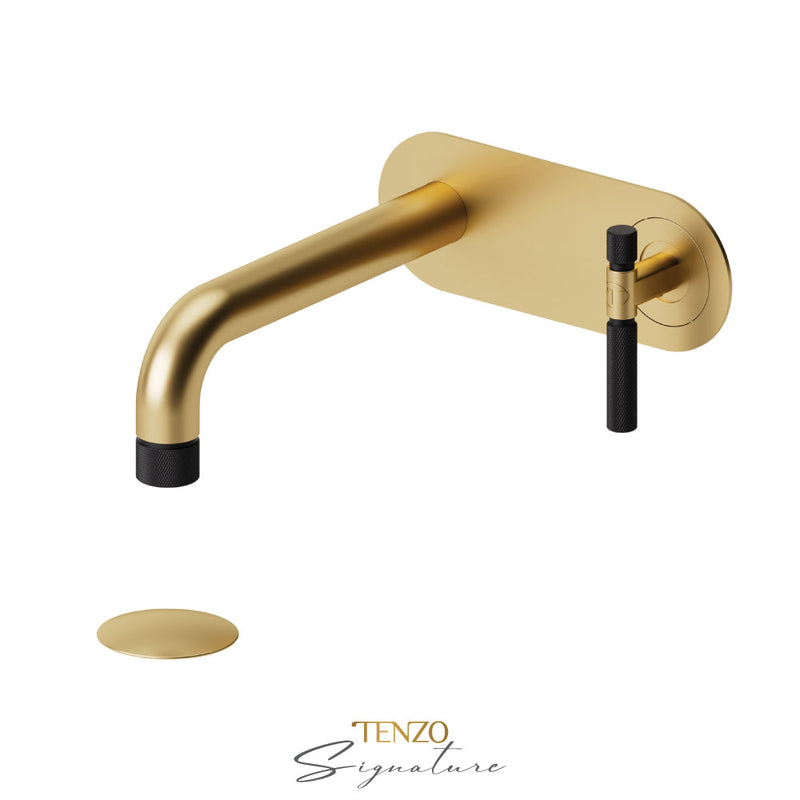 Tenzo Bellacio-F Wall Mount Lavatory Faucet With (Overflow) Drain Brushed Gold/Matte Black - BE15-F-P-BG-MB